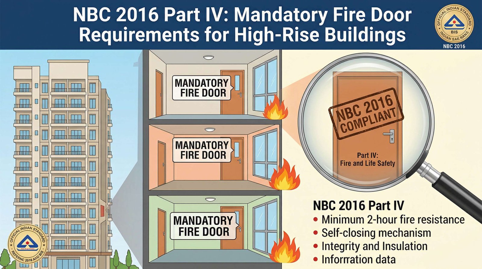 NBC 2016 Part IV fire door requirements high rise buildings India
